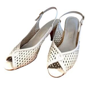 Vintage Naturalizer Woven Peep-toe Slingback Pumps White Size 8